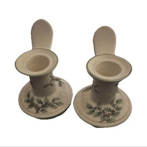 SPODE antique Elegant Cream Candle Holders with Holly Design